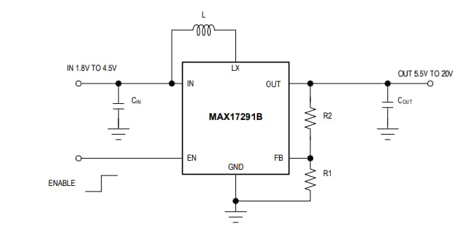 应用电路图 - Analog Devices / Maxim Integrated MAX17291B高压微功耗升压转换器
