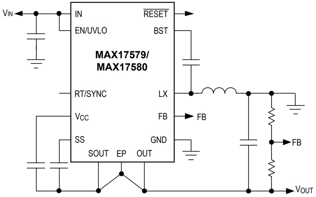 应用电路图 - Analog Devices / Maxim Integrated MAX17579/MAX17580同步直流-直流转换器