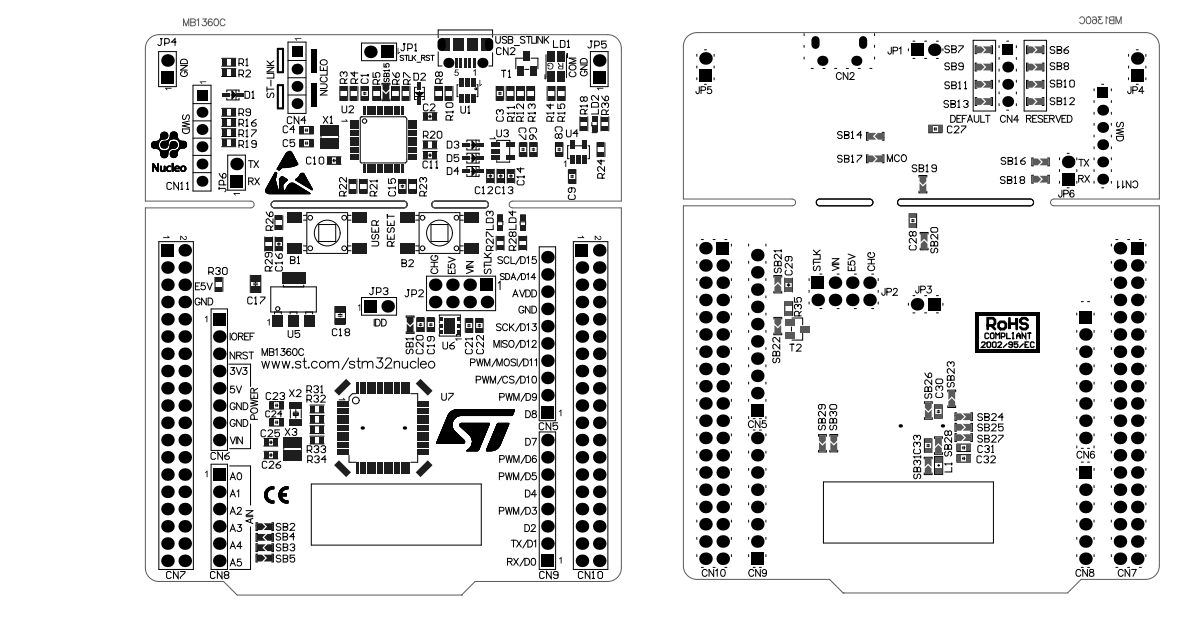 机械图纸 - STMicroelectronics NUCLEO-G0B1RE STM32 Nucleo-64开发板