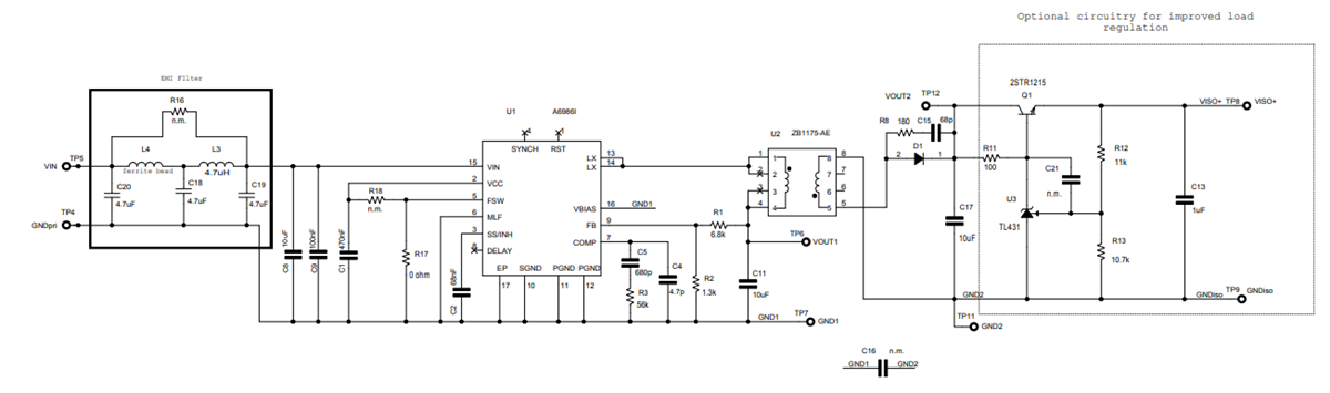 原理图 - STMicroelectronics STEVAL-A6986IV2隔离降压转换器评估板