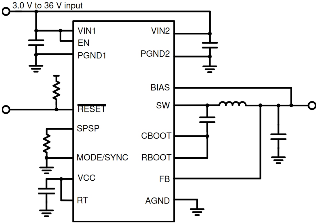 原理图 - Texas Instruments LM6x4xx/LM6x4xx-Q1降压转换器