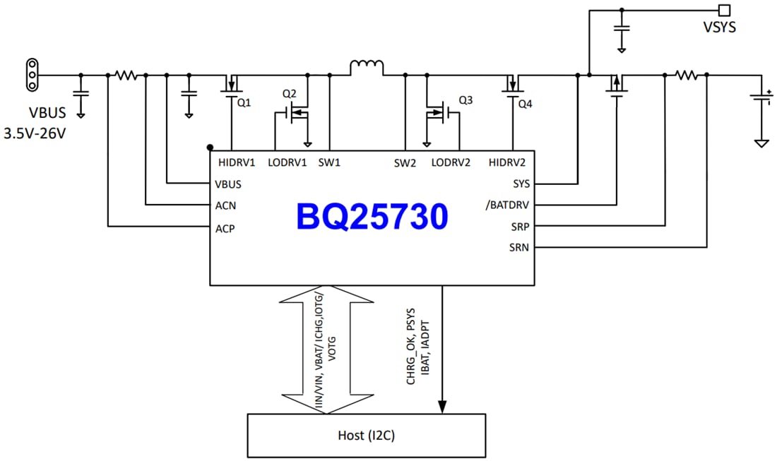应用电路图 - Texas Instruments bq25730降压-升压电池充电控制器