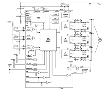 应用电路图 - ROHM Semiconductor BM64300MUV/BM64070MUV无刷电机前置驱动器