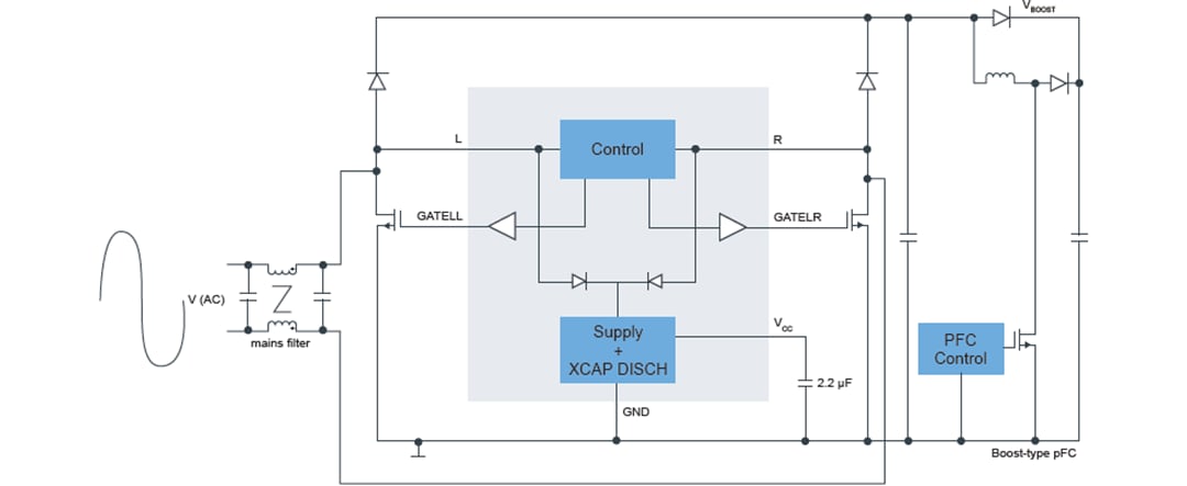 应用电路图 - NXP Semiconductors TEA2206T有源桥式整流器控制器