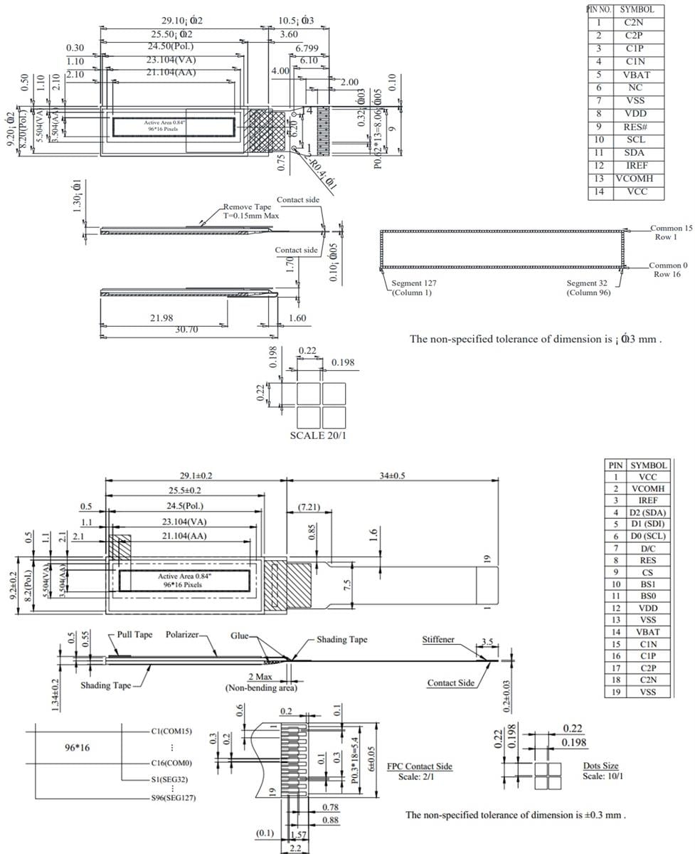 Mechanical Drawing - DISPLAY VISIONS W09616 0.84” Micro OLED Displays