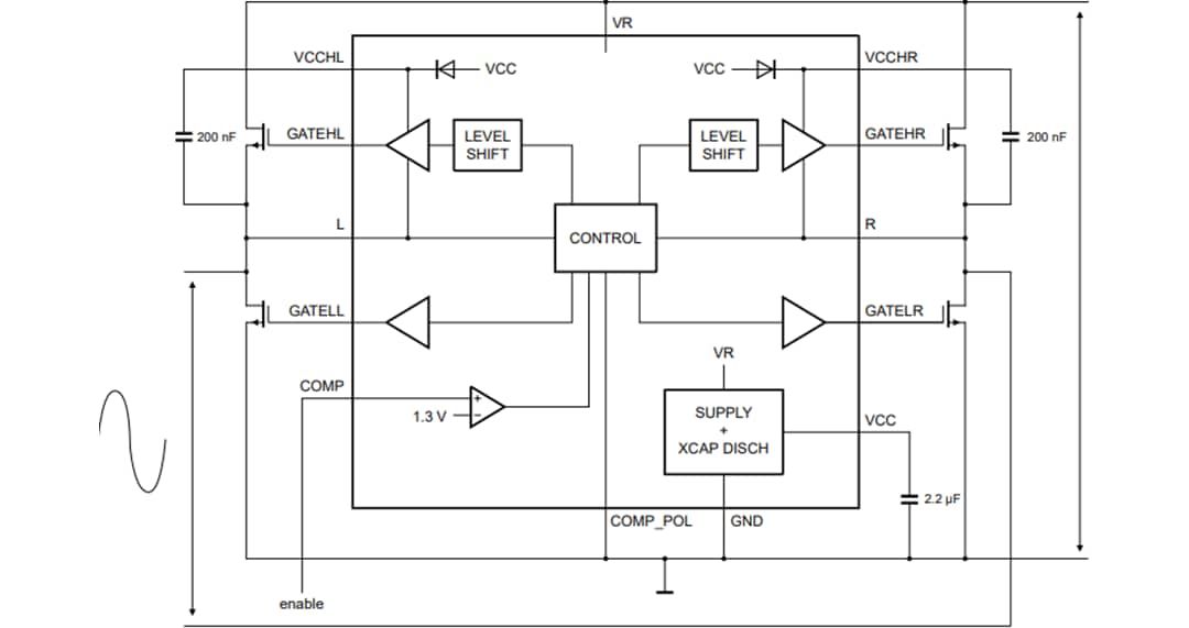 应用电路图 - NXP Semiconductors TEA2209T有源桥式整流器控制器