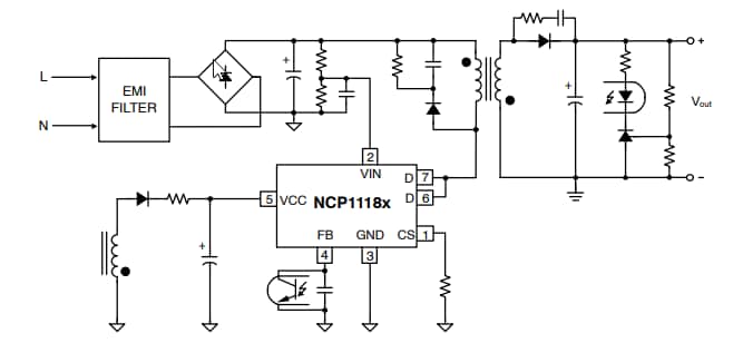 应用电路图 - onsemi NCP1118x mWSaver®集成电源转换开关