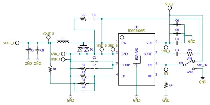 原理图 - ROHM Semiconductor Evaluation Board for BD9G500EFJ用评估板