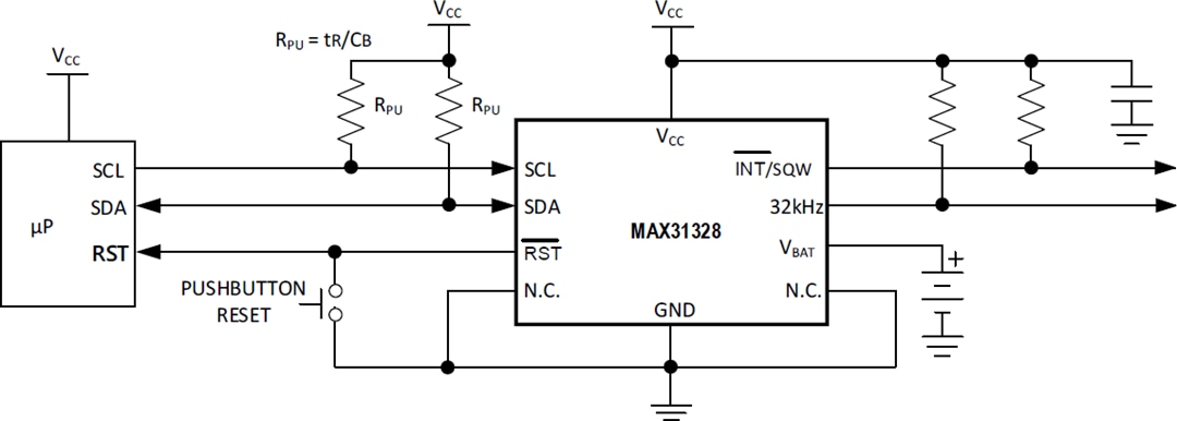 应用电路图 - Analog Devices / Maxim Integrated MAX31328 I2C实时时钟 (RTC)