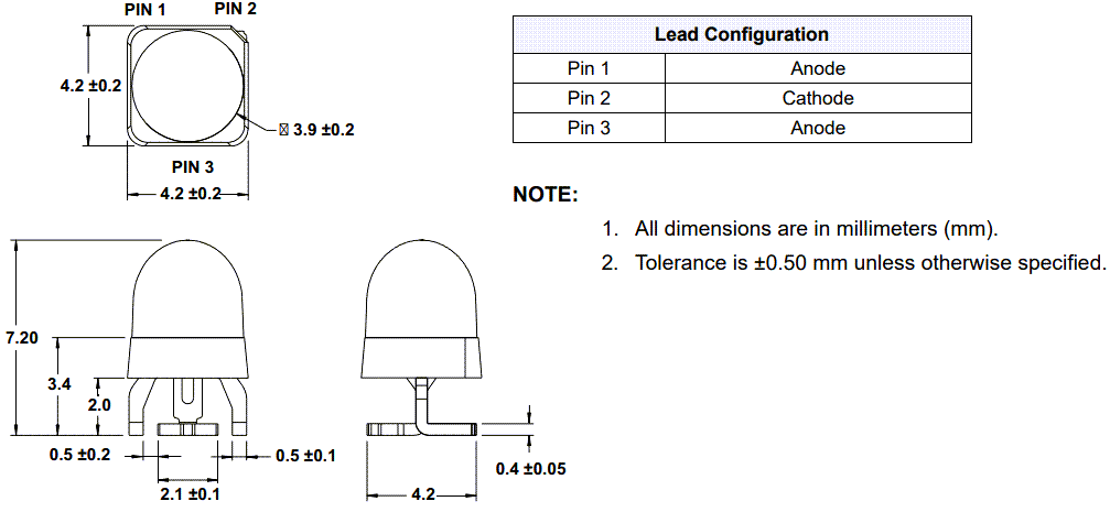 机械图纸 - Broadcom AEMD-Cx1L LED