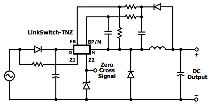 应用电路图 - Power Integrations LinkSwitch-TNZ离线式开关IC