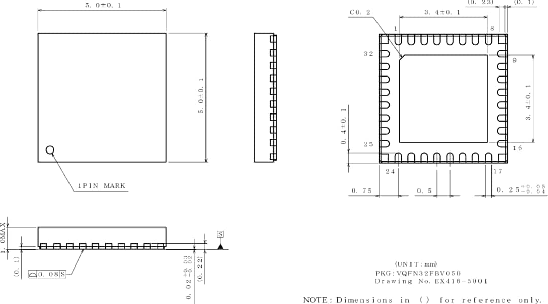 机械图纸 - ROHM Semiconductor BU91796BMUF-M AEC-Q100 LCD段驱动器
