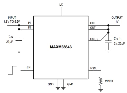 应用电路图 - Analog Devices / Maxim Integrated MAXM38643毫微功耗降压模块