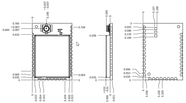 机械图纸 - Digi XBee® 3 Zigbee 3.0模块
