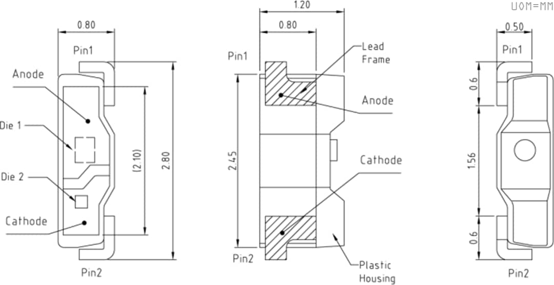 机械图纸 - ams OSRAM Micro SIDELED® 2808 LED