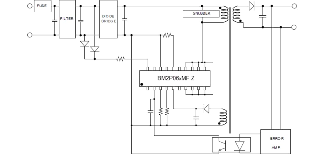 应用电路图 - ROHM Semiconductor BM2P06xMF-Z PWM直流-直流转换器