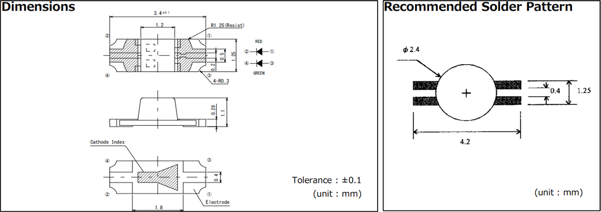 机械图纸 - ROHM Semiconductor SML-825MVW双色片式LED