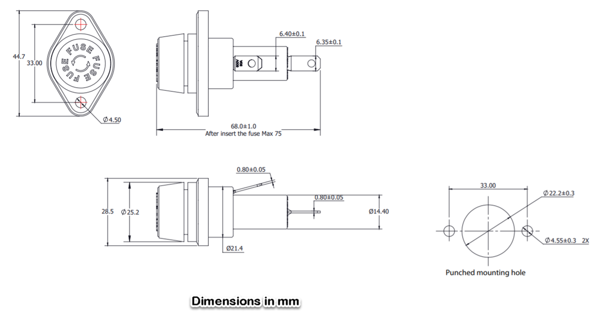 Mechanical Drawing - Eaton Electronics HPS Panel Mount Fuse Holders