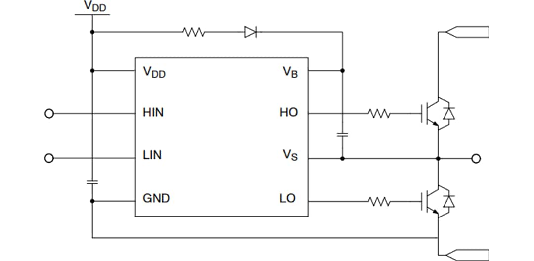 应用电路图 - onsemi NCD57201和NCV57201半桥栅极驱动器