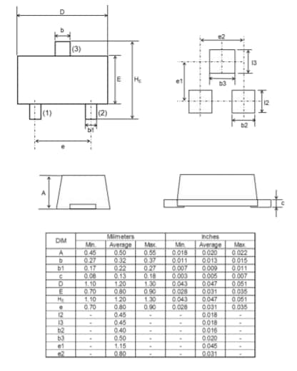 机械图纸 - ROHM Semiconductor DA221ZMT2L开关二极管