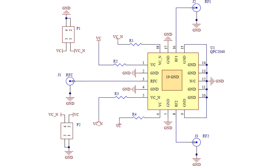 应用电路图 - Qorvo QPC2040 X波段GaN 10W SPDT开关