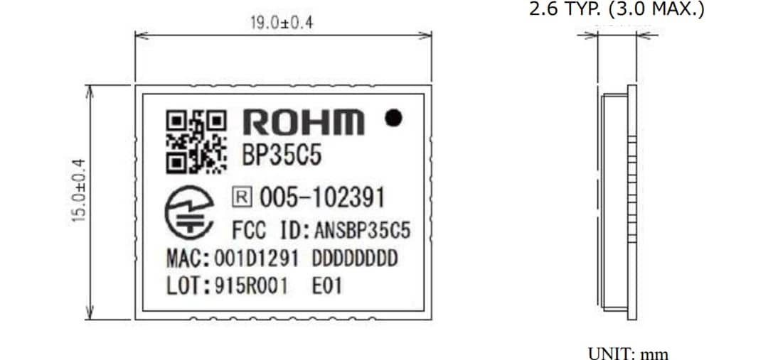 机械图纸 - ROHM Semiconductor BP35C5 Wi-SUN模块