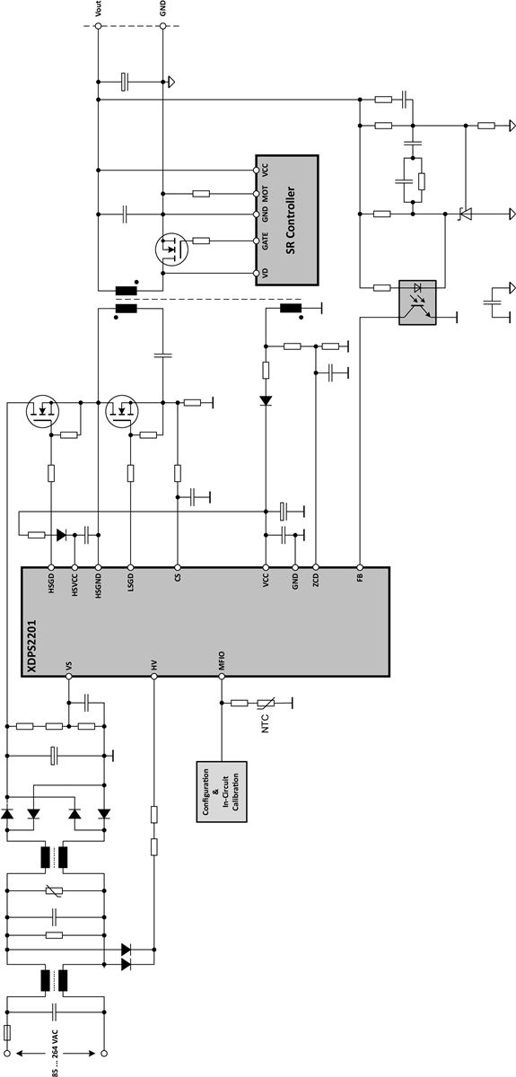 应用电路图 - Infineon Technologies XDPS2201混合反激式控制器