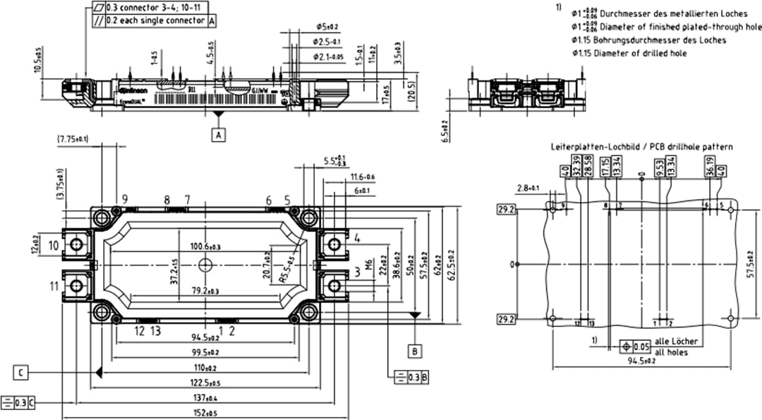 机械图纸 - Infineon Technologies 1700V四单元IGBT模块