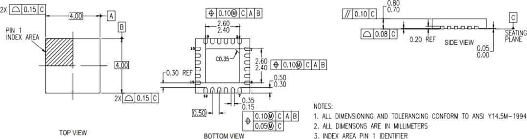 机械图纸 - Renesas Electronics RC22504A和RC32504A FemtoClock® 2合成器