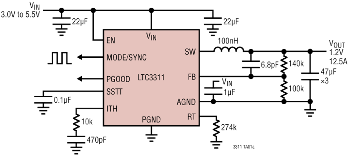 应用电路图 - Analog Devices Inc. LTC3311和LTC3311S降压Silent Switcher