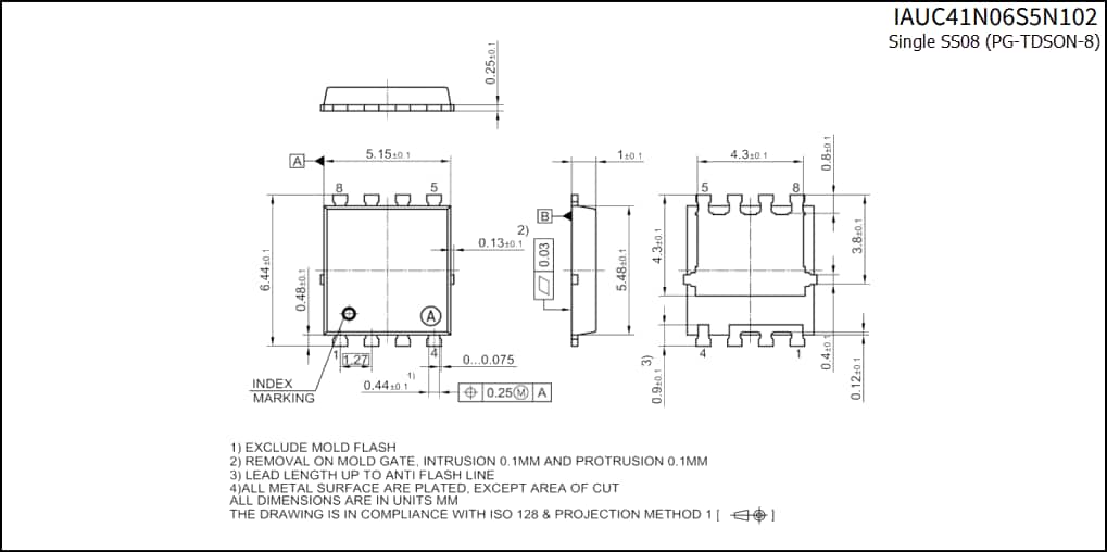 机械图纸 - Infineon Technologies IAUZ4xN06S5 60V汽车级OptiMOS™-5 MOSFET