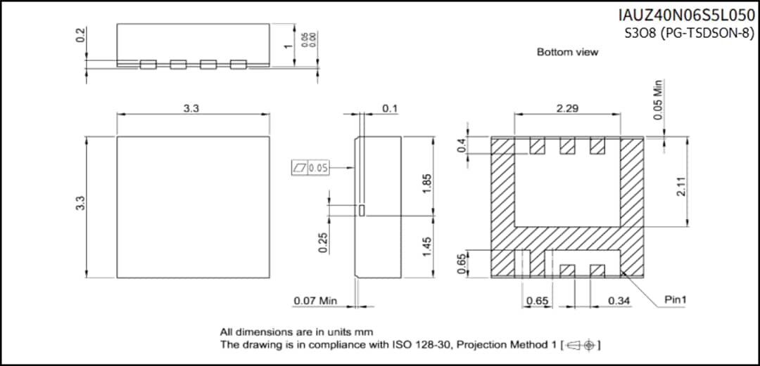 机械图纸 - Infineon Technologies IAUZ4xN06S5 60V汽车级OptiMOS™-5 MOSFET
