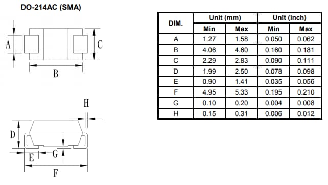 Mechanical Drawing - Taiwan Semiconductor SMA6J Transient Voltage Suppressors