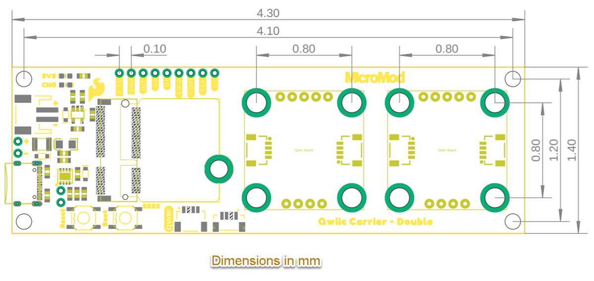 Mechanical Drawing - SparkFun DEV-17724 MicroMod Qwiic Carrier Board - Double