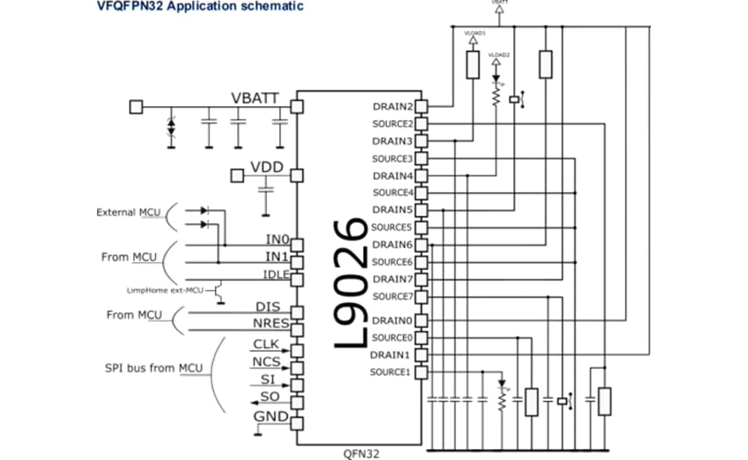 应用电路图 - STMicroelectronics L9026多通道继电器驱动器