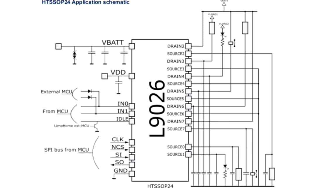 应用电路图 - STMicroelectronics L9026多通道继电器驱动器