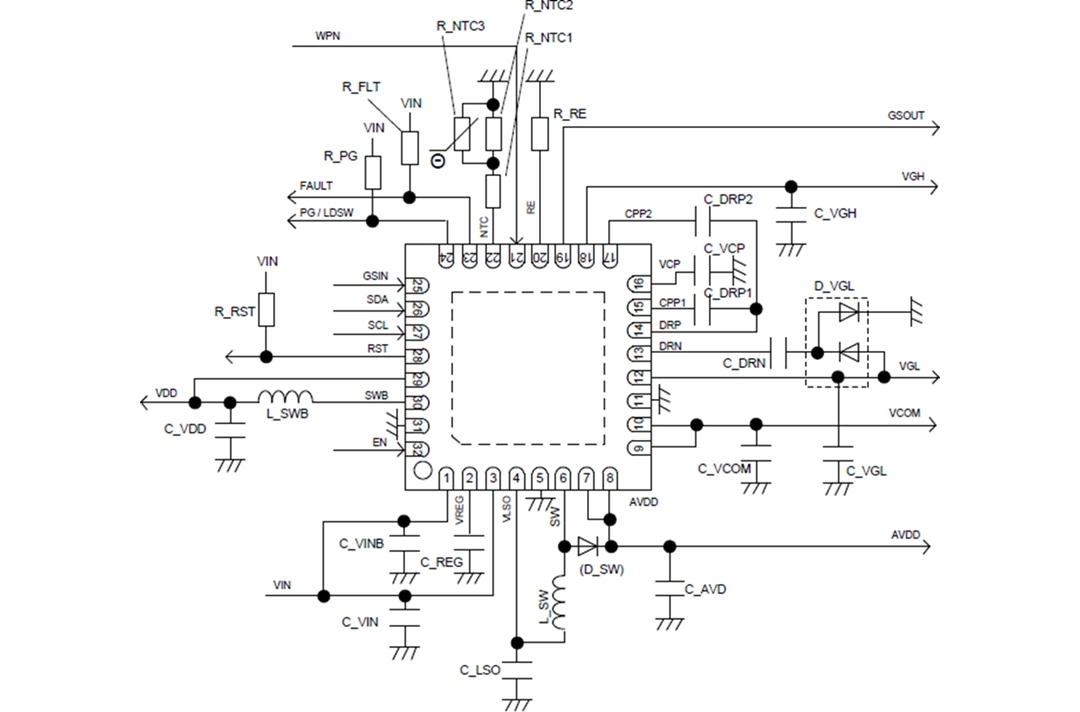 应用电路图 - ROHM Semiconductor BM81810MUV-M汽车面板电源管理IC