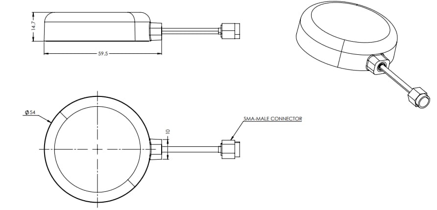 Mechanical Drawing - Maxtena MEA-2400-MM 2.4GHz ISM Magnetic Mount Antenna