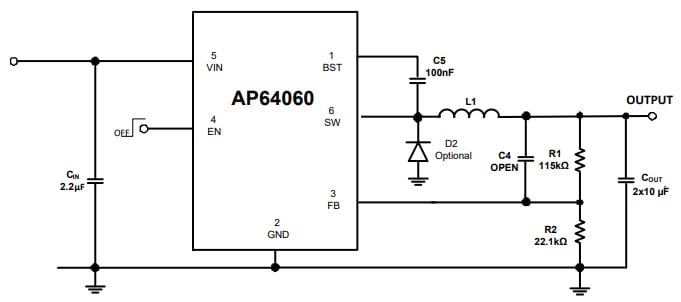 应用电路图 - Diodes Incorporated AP64060同步降压转换器