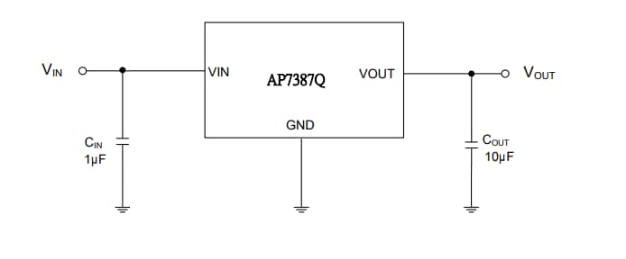 应用电路图 - Diodes Incorporated AP7387Q汽车级µLDO稳压器