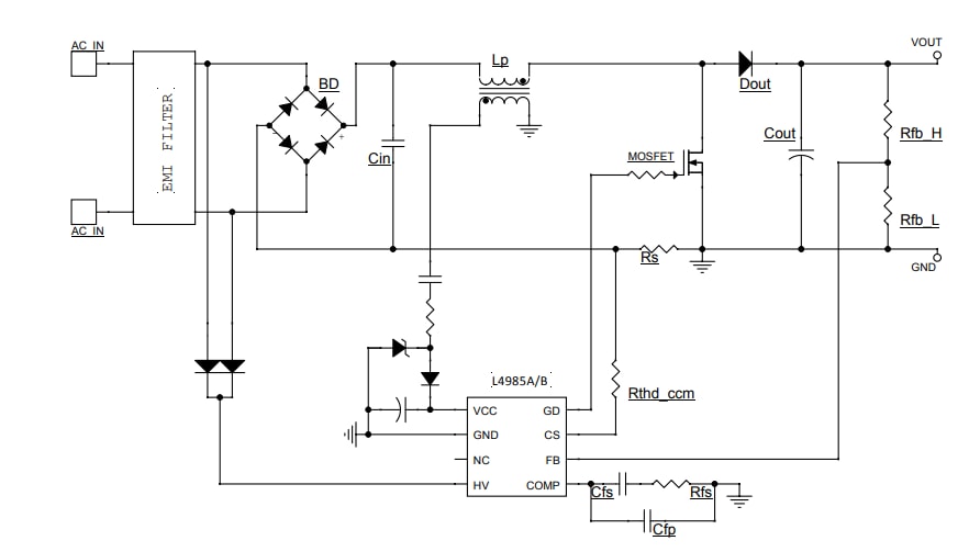应用电路图 - STMicroelectronics L4985 CCM PFC控制器