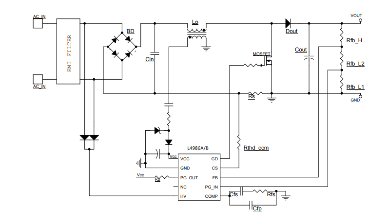 应用电路图 - STMicroelectronics L4986 CCM PFC控制器
