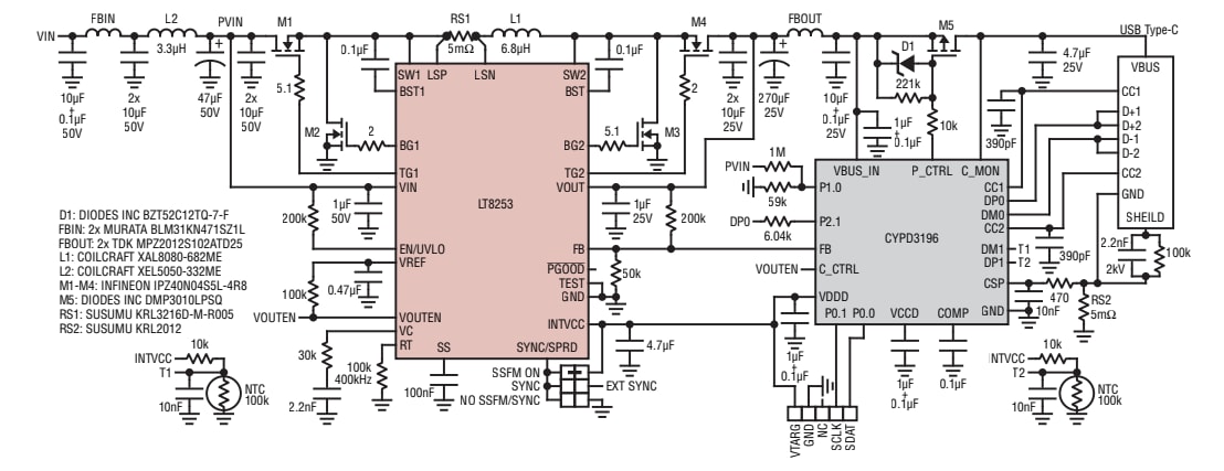 应用电路图 - Analog Devices Inc. LT8253/LT8253A USB Type-C™降压-升压控制器 