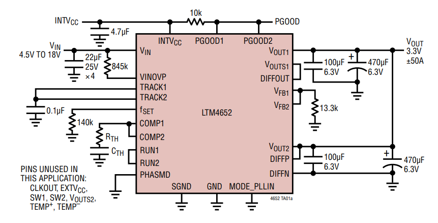 应用电路图 - Analog Devices Inc. LTM4652 µModule®稳压器