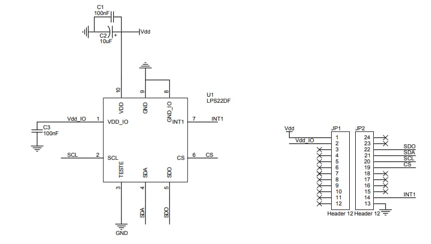 原理图 - STMicroelectronics STEVAL-MKI224V1 LPS22DF适配器板