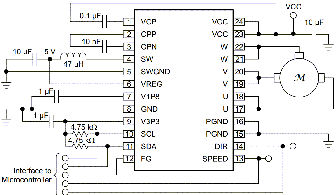 原理图 - Texas Instruments DRV10982-Q1无传感器BLDC电机驱动器
