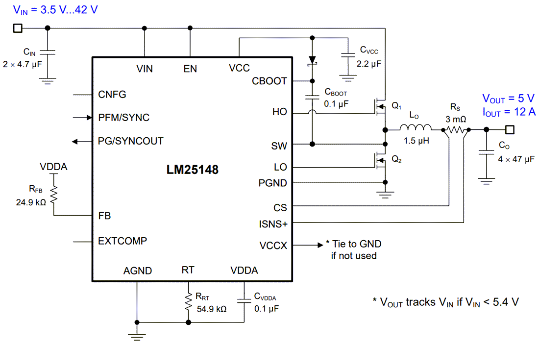 原理图 - Texas Instruments LM25148/LM25148-Q1降压直流/直流控制器