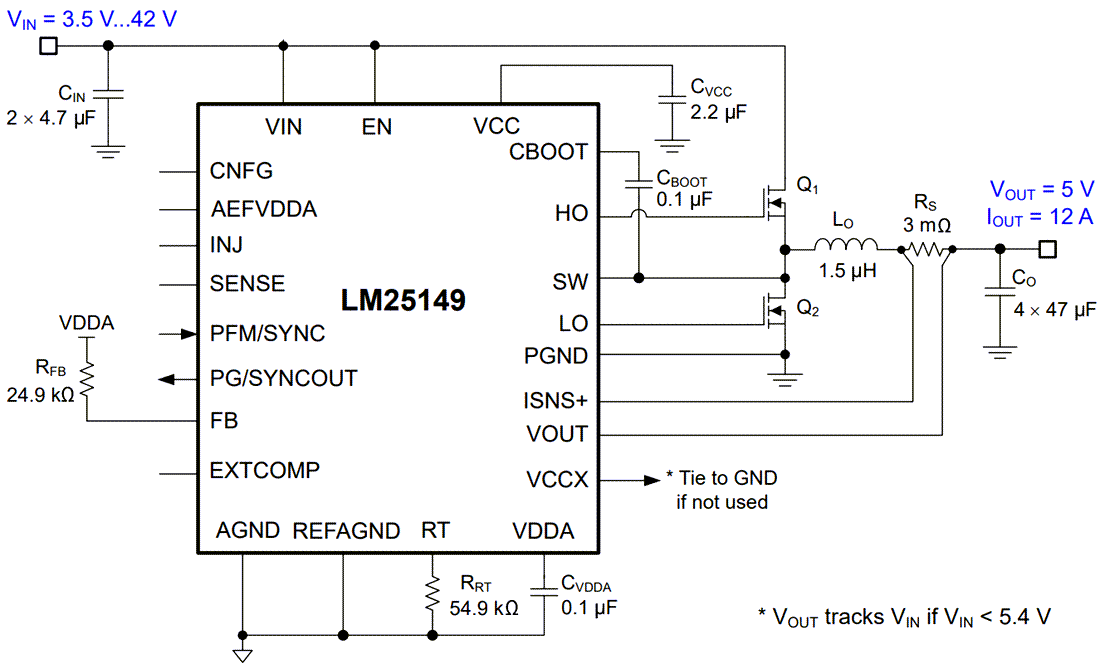 原理图 - Texas Instruments LM25149/LM25149-Q1降压直流/直流控制器