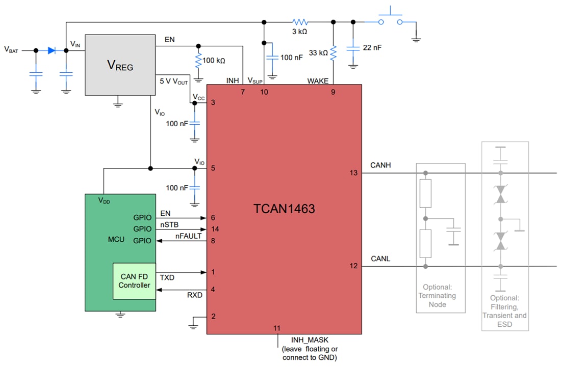 原理图 - Texas Instruments TCAN1463-Q1高速CAN FD收发器