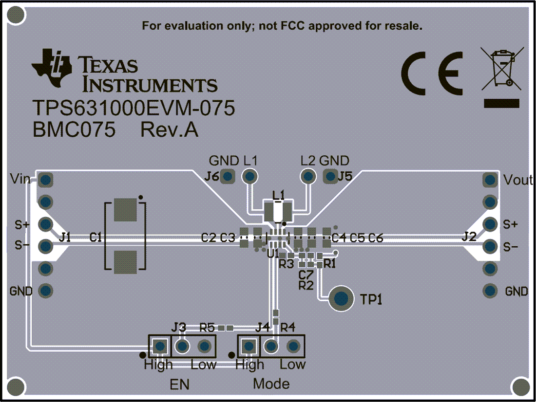 机械图纸 - Texas Instruments TPS631000EVM-075转换器评估模块